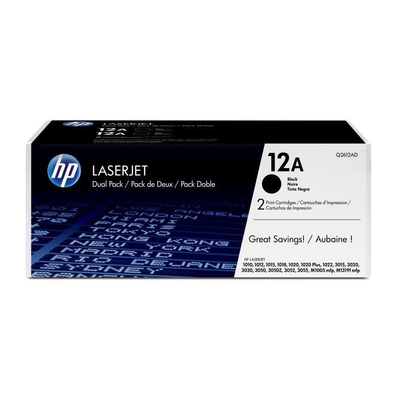 Pack de ahorro de 2 cartuchos de tóner original LaserJet HP 12A negro
