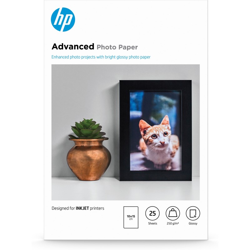 Papel fotográfico satinado avanzado HP - 25 hojas  10 x 15 cm sin bordes