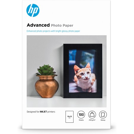 Papel fotográfico con brillo HP Advanced - 100 hojas 10 x 15 cm sin bordes