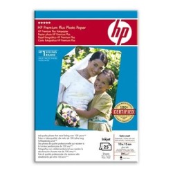 Papel fotográfico satinado mate HP Premium Plus - 25 hojas   10 x 15 cm con pestaña