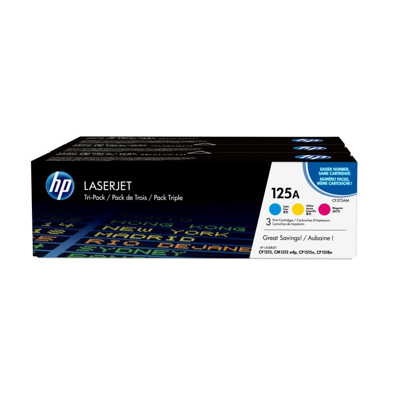 Pack de ahorro de 3 cartuchos de tóner original LaserJet HP 125A cian magenta amarillo