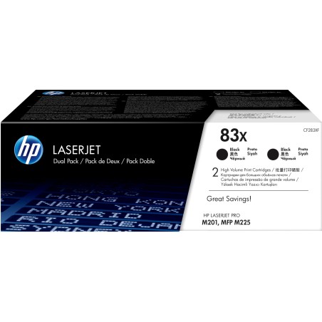 Paquete de 2 cartuchos de tóner negro Originales HP LaserJet 83X de alta capacidad