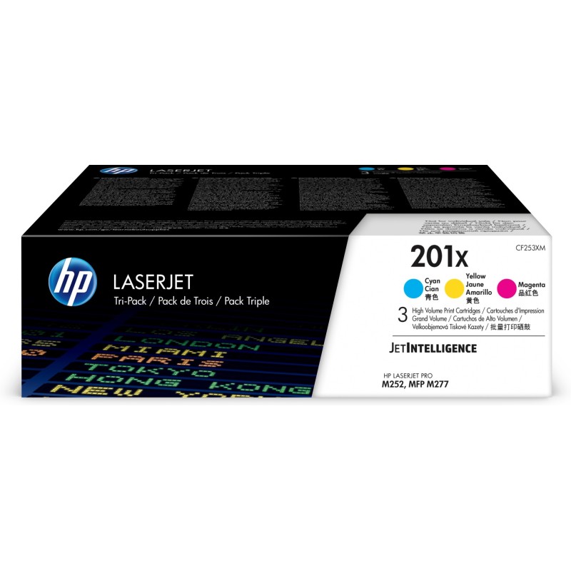 Paquete de 3 cartuchos de tóner cian magenta amarillo Originales HP LaserJet 201X de alta capacidad