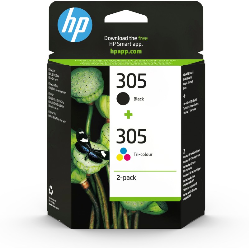 HP 305 2-Pack Tri-color Black Original Ink Cartridge