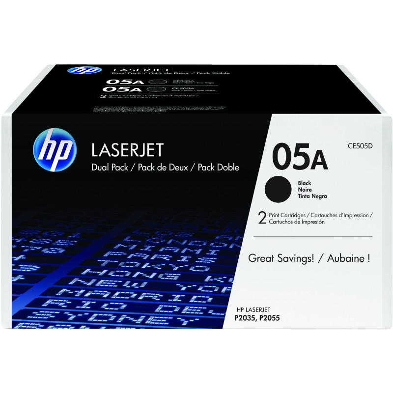 Pack de 2 cartuchos de tóner originales HP 05A LaserJet negro