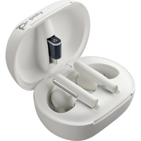 Poly Voyager Free 60+ UC White Sand Earbuds +BT700 USB-A Adapter +Touchscreen Charge Case