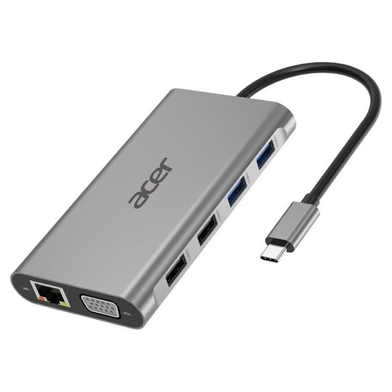 Acer 11in1 Type C dongle  2 x USB30  2 x USB20  1 x HDMI 4k@30  1 x VGA  1 type C PD  1 x SD card 